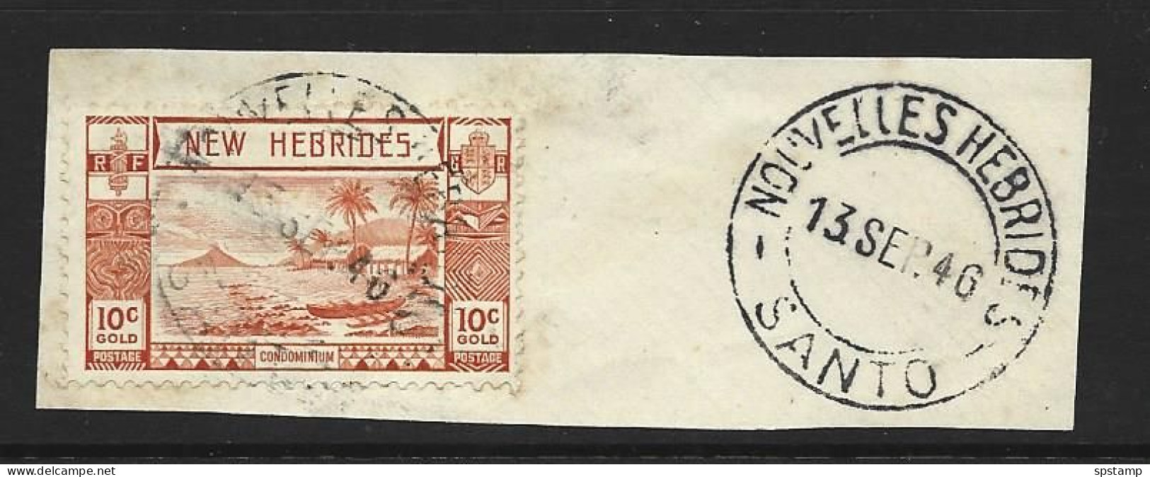 New Hebrides 1938 10c Lopevi Island Definitive FU On Piece With H & C Type 16 - French Santo -  Cds + Full Cds Adjacent - Used Stamps