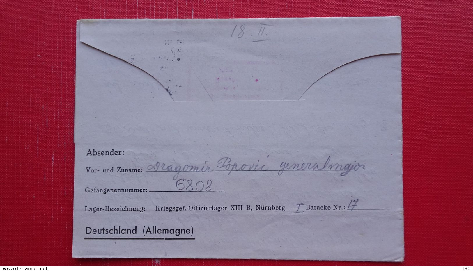 Dragomir M.Popovic,general-major.Kriegsgefangenenpost.Oflag XIII B.Lager Langwasser.Sent To Beograd - Kriegsgefangenenpost