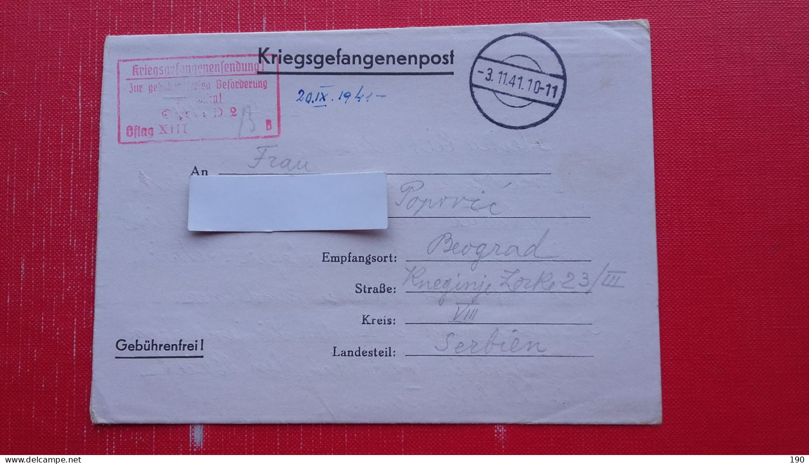 Dragomir M.Popovic,general-major.Kriegsgefangenenpost.Oflag XIII B.Lager Langwasser.Sent To Beograd - Kriegsgefangenenpost