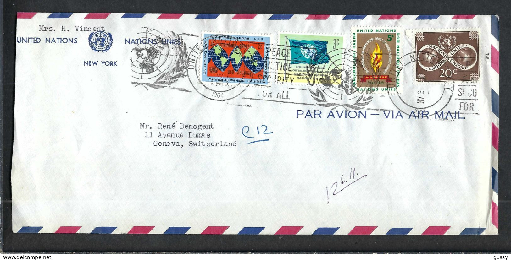 NATIONS UNIES Ca.1964: LSC De New York à Genève (Suisse) - Storia Postale