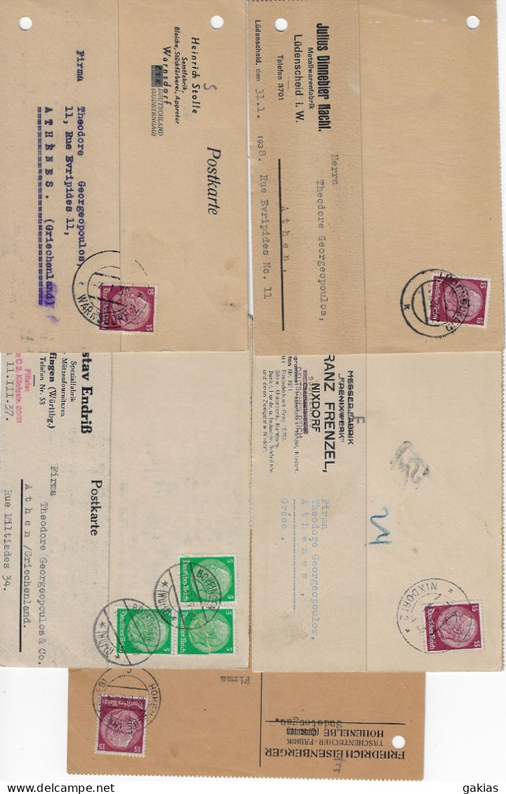 1935/39 10 Business Postal Cards GERMANY TO GREECE. - Lettres & Documents