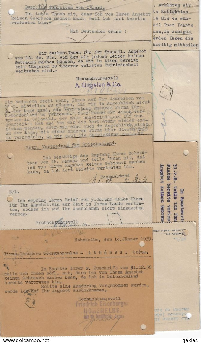 1935/39 10 Business Postal Cards GERMANY TO GREECE. - Storia Postale