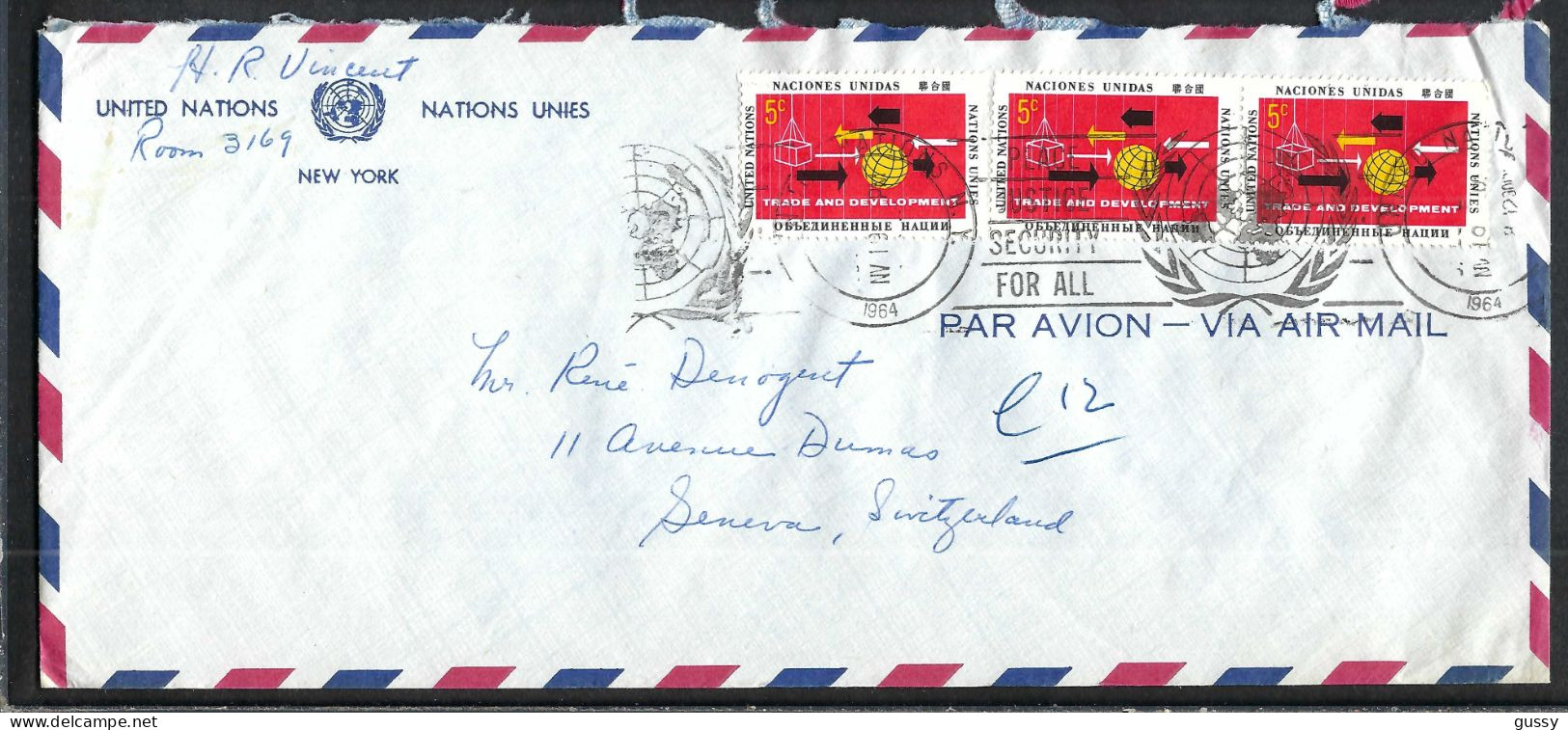 NATIONS UNIES Ca.1964: LSC De New York à Genève (Suisse) - Cartas & Documentos