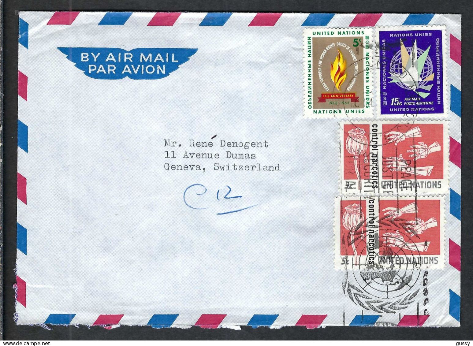 NATIONS UNIES Ca.1964: LSC De New York à Genève (Suisse) - Storia Postale