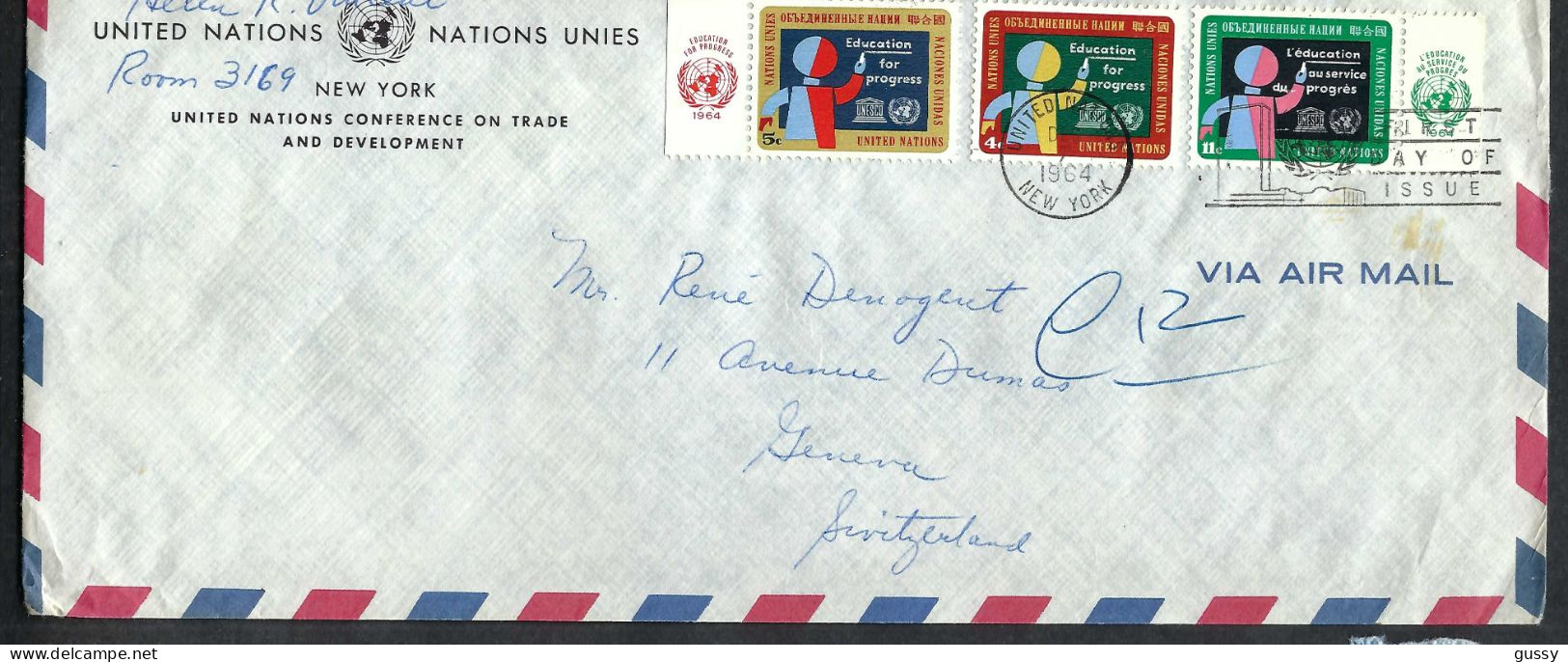 NATIONS UNIES Ca.1964: LSC De New York à Genève (Suisse) - Cartas & Documentos
