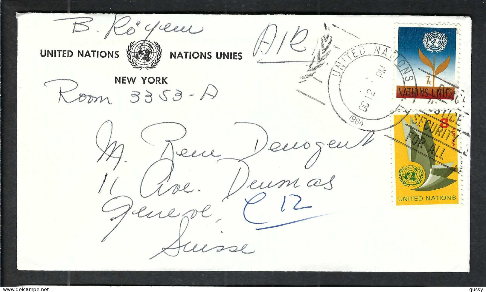 NATIONS UNIES Ca.1964: LSC De New York à Genève (Suisse) - Storia Postale