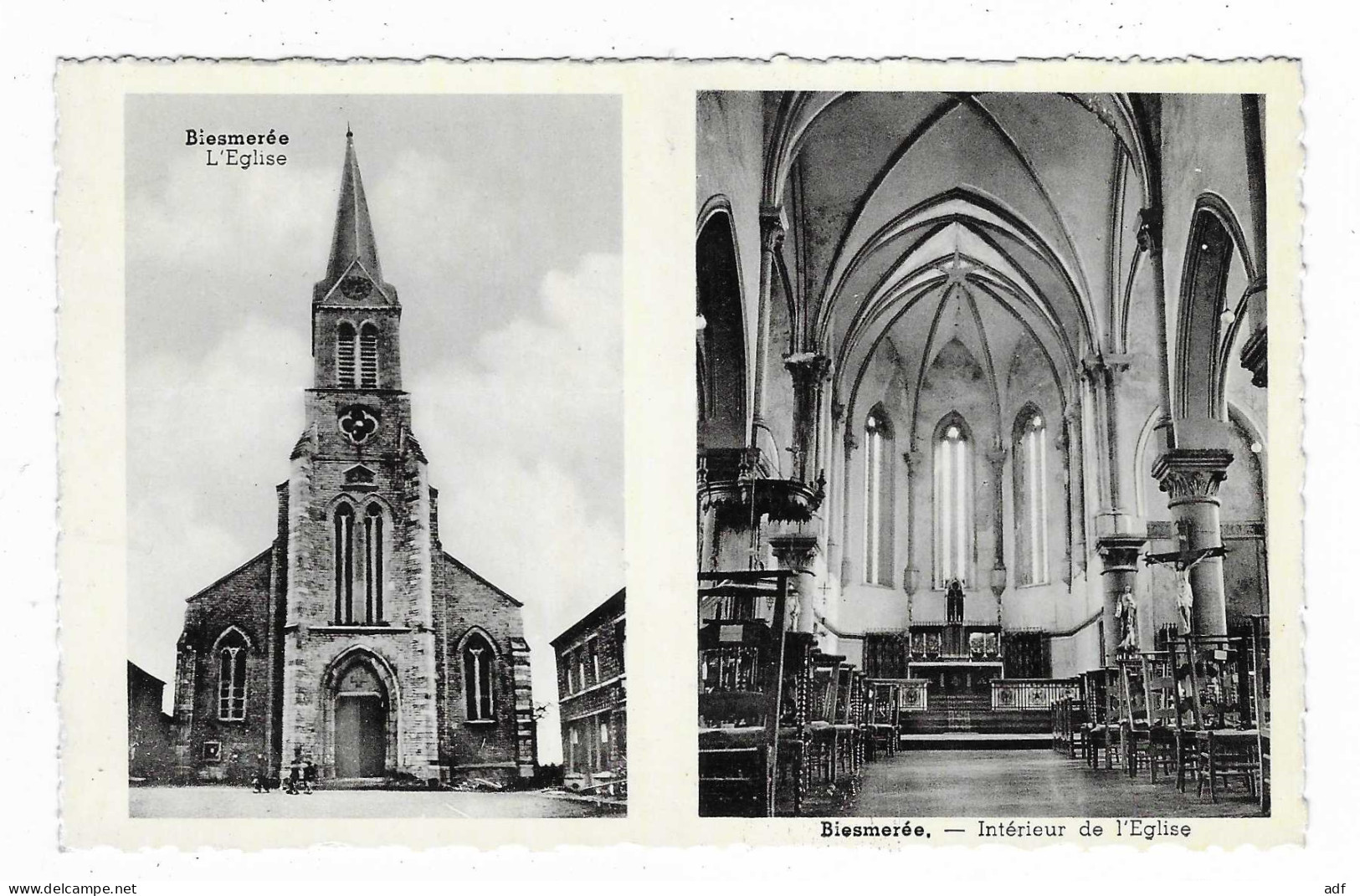 CPSM BIESMEREE, EGLISE ET INTERIEUR DE L'EGLISE, Format 9 Cm Sur 14 Cm Environ, METTET, BELGIQUE - Mettet