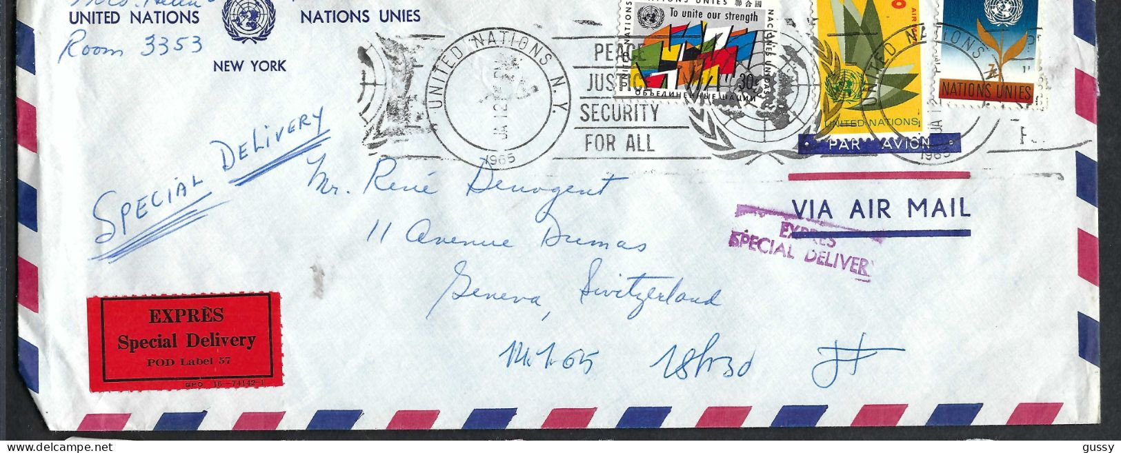 NATIONS UNIES Ca.1965: LSC Par Exprès De New York à Genève (Suisse) - Covers & Documents