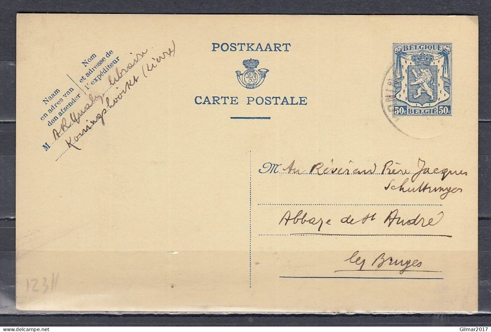 Postkaart Van Koninghooikt Naar Sint Andries - 1935-1949 Small Seal Of The State