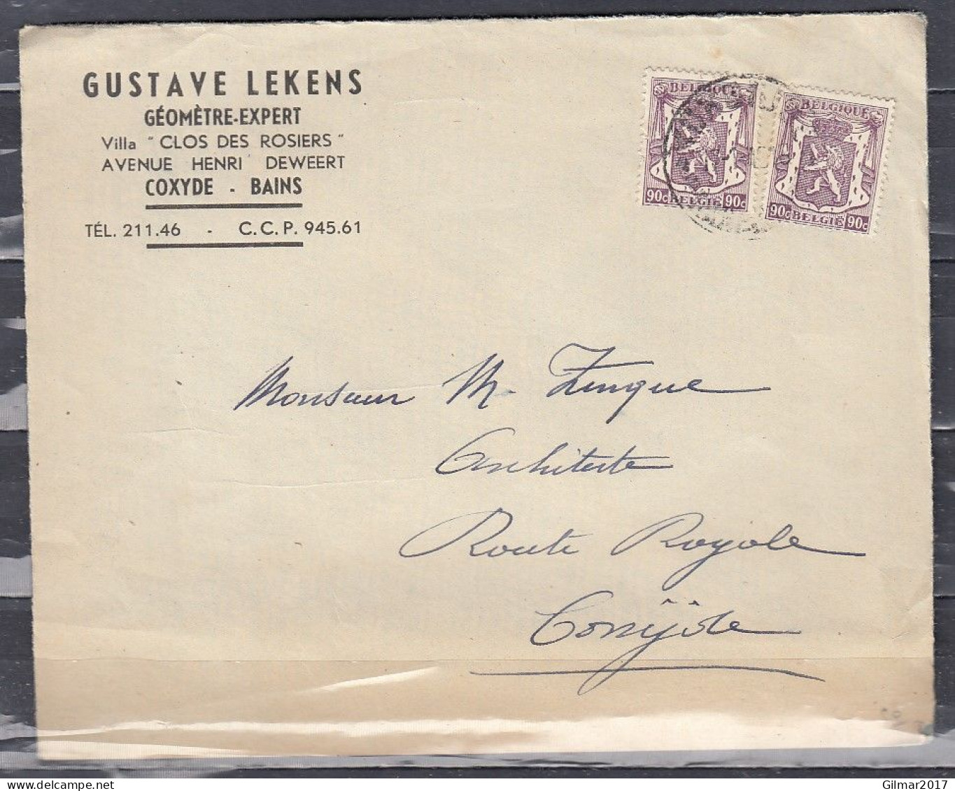 Brief Van Coxyde Naar Coxyde - 1935-1949 Small Seal Of The State