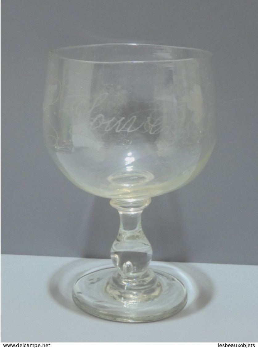 -ANCIEN TRES GRAND VERRE RINCE RAISIN Gravé SOUVENIR Pampres & GRAPPES RAISIN  E