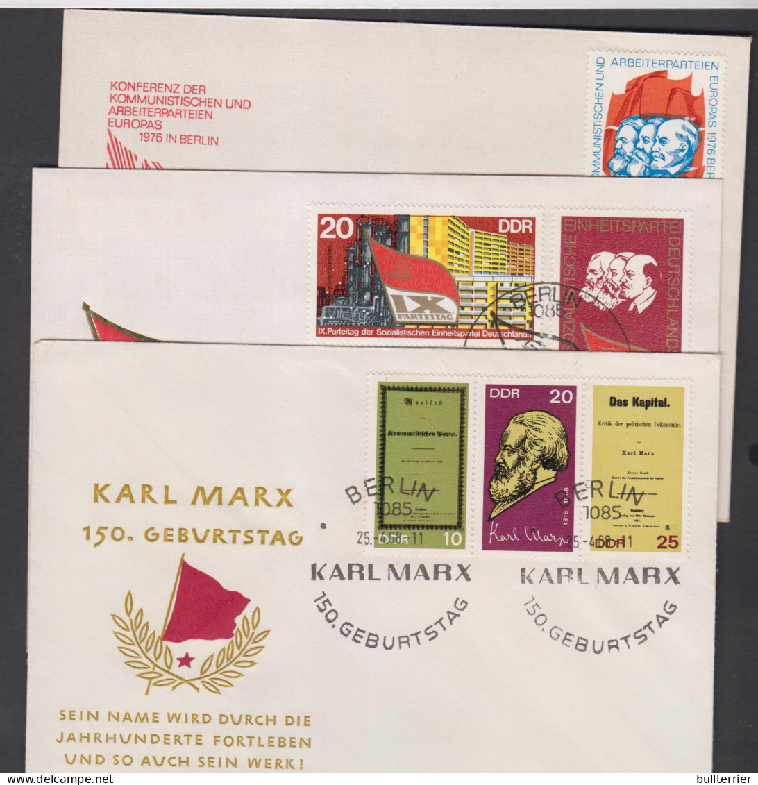 CELEBRITIES - EAST GERMANY - SELECTION OF 3  KARL MARX ILLUSTRATED FDC  1968,1975 AND 1976 - Karl Marx