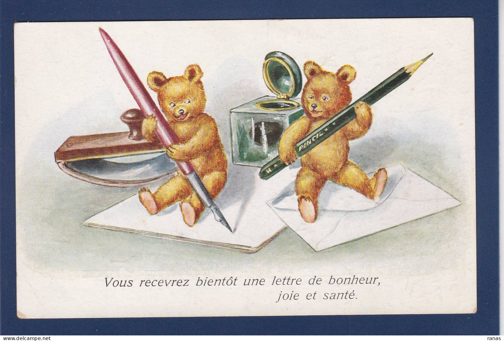 CPA Ours En Peluche Position Humaine écriture Porte Plume Encrier écrite - Bears