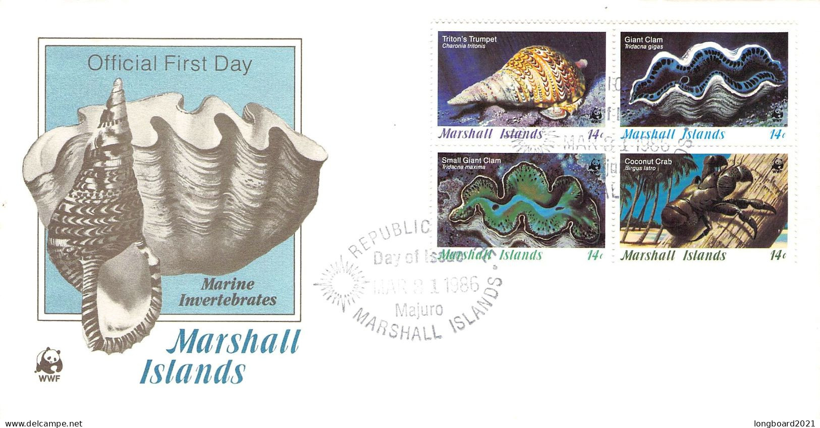 MARSHALL ISLANDS - FDC 1986 WWF - MARINE INVERTEBRATES / 4106 - Islas Marshall