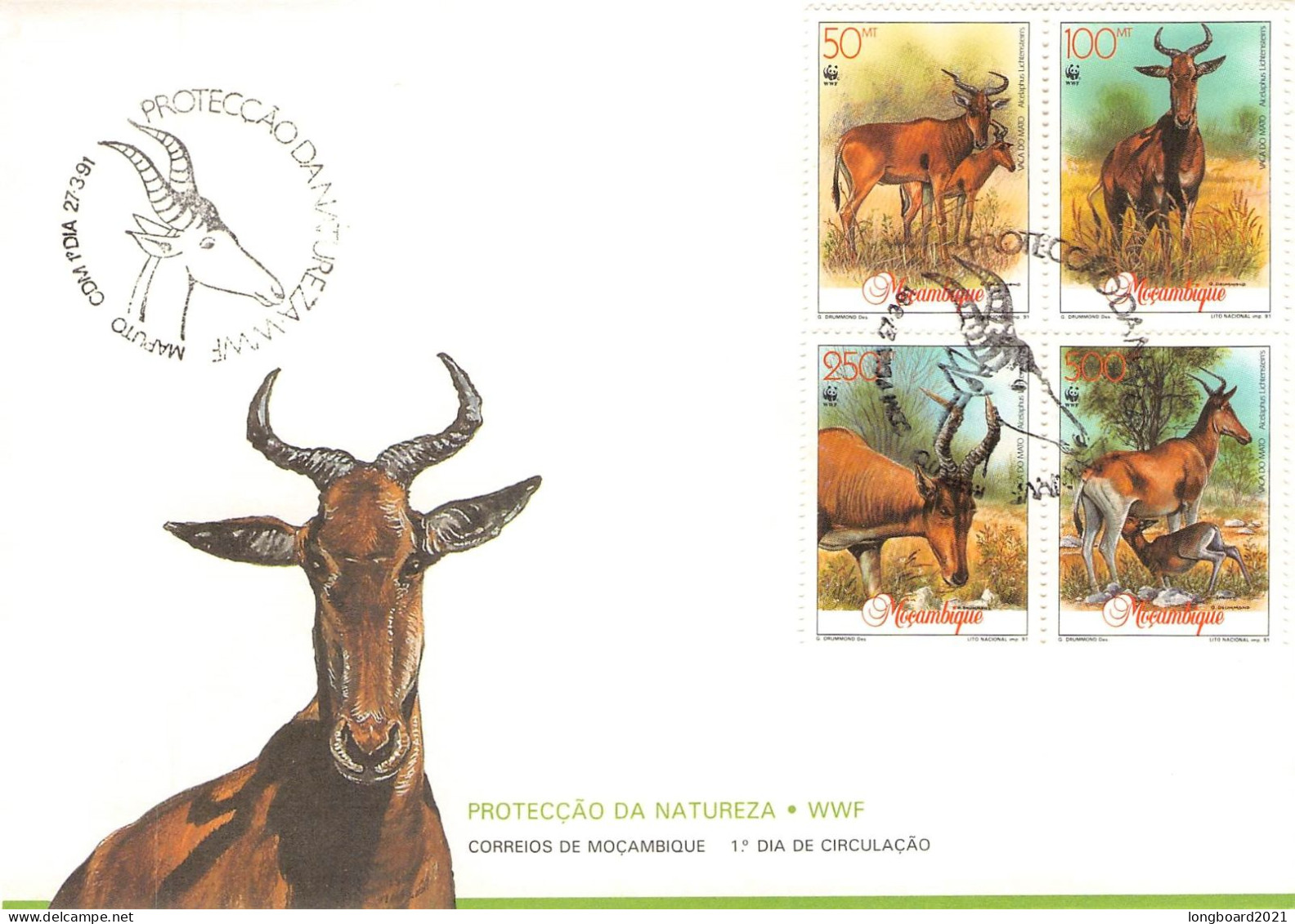 MOZAMBIQUE - FDC 1991 WWF - HARTEBEEST / 4108 - Mosambik