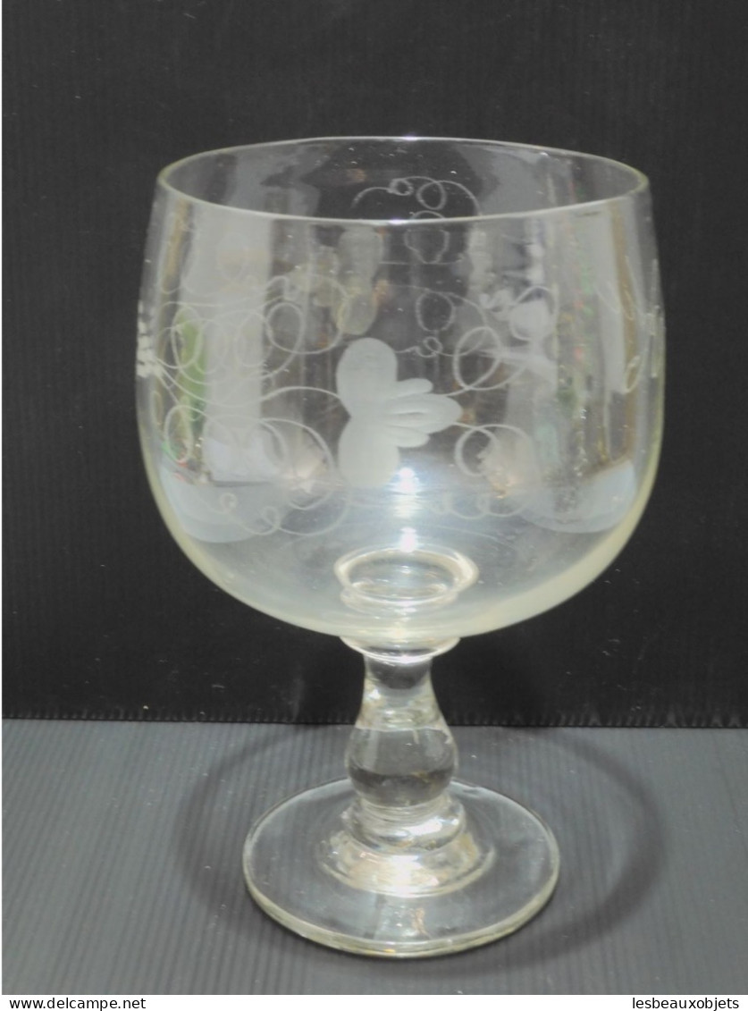 -ANCIEN TRES GRAND VERRE RINCE RAISIN Gravé AMITIE Pampres & GRAPPES RAISIN   E