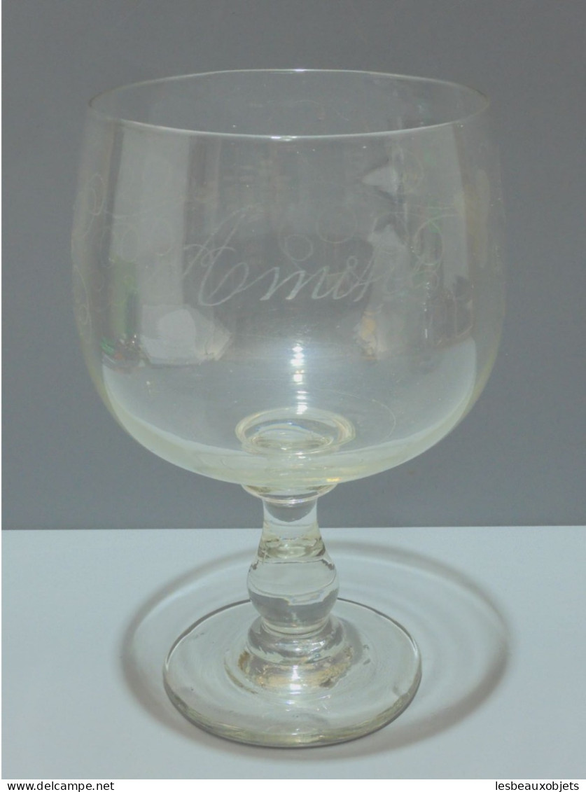 -ANCIEN TRES GRAND VERRE RINCE RAISIN Gravé AMITIE Pampres & GRAPPES RAISIN   E