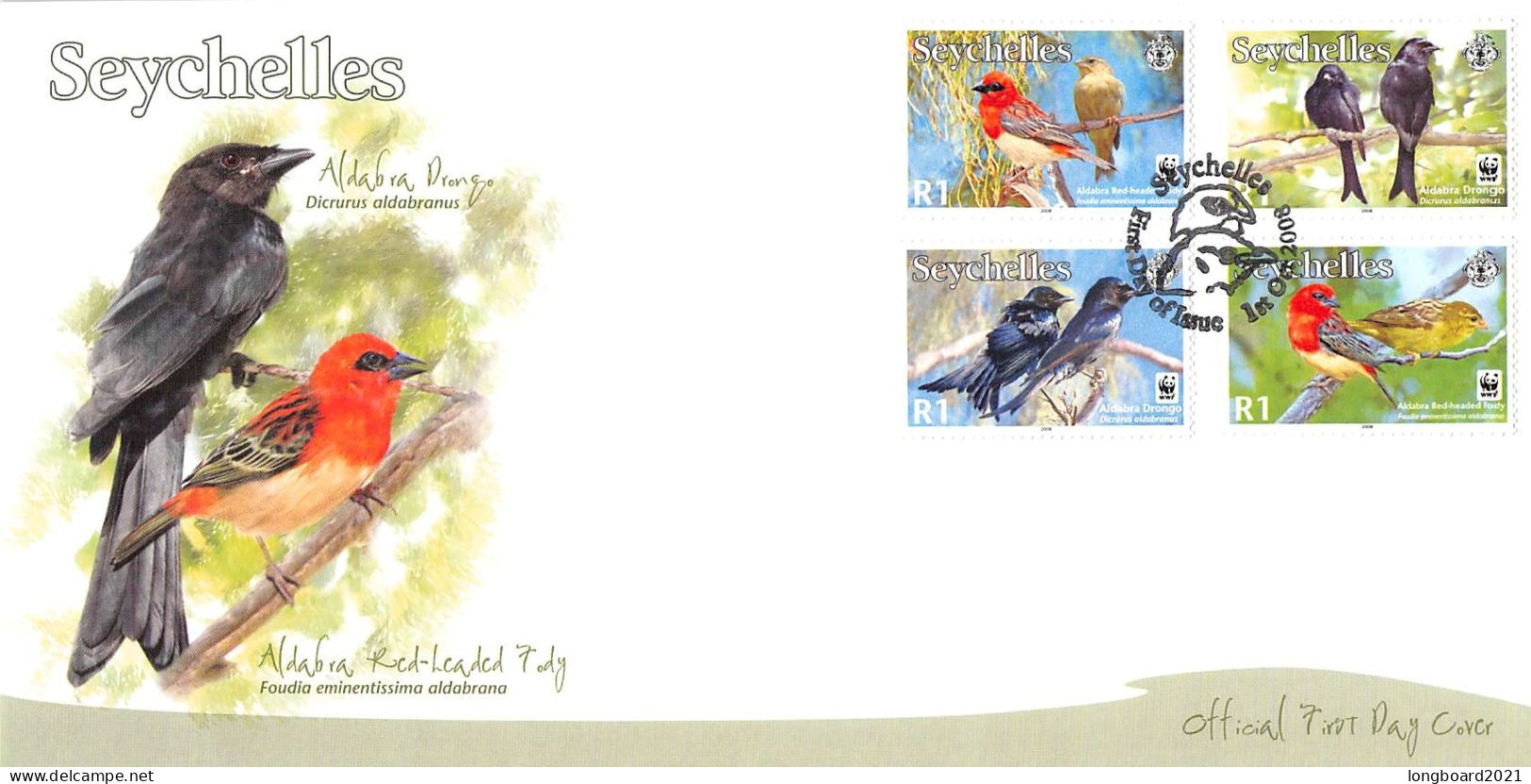 SEYCHELLES - FDC 2008 WWF - DICRURUS ALDOBRANUS / 4111 - Seychelles (1976-...)