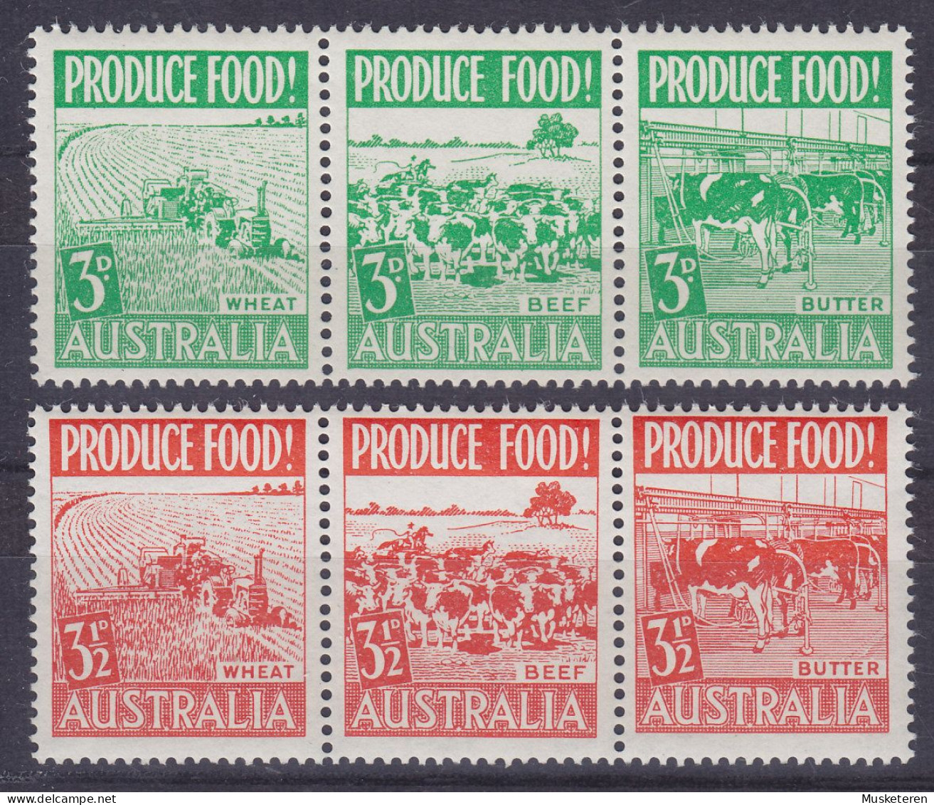 Australia 1953 Mi. 223-25, 226-28 Produkte Des Landes Feed Products 3-Stripes, MNH**/MH*/MNH** - Ongebruikt