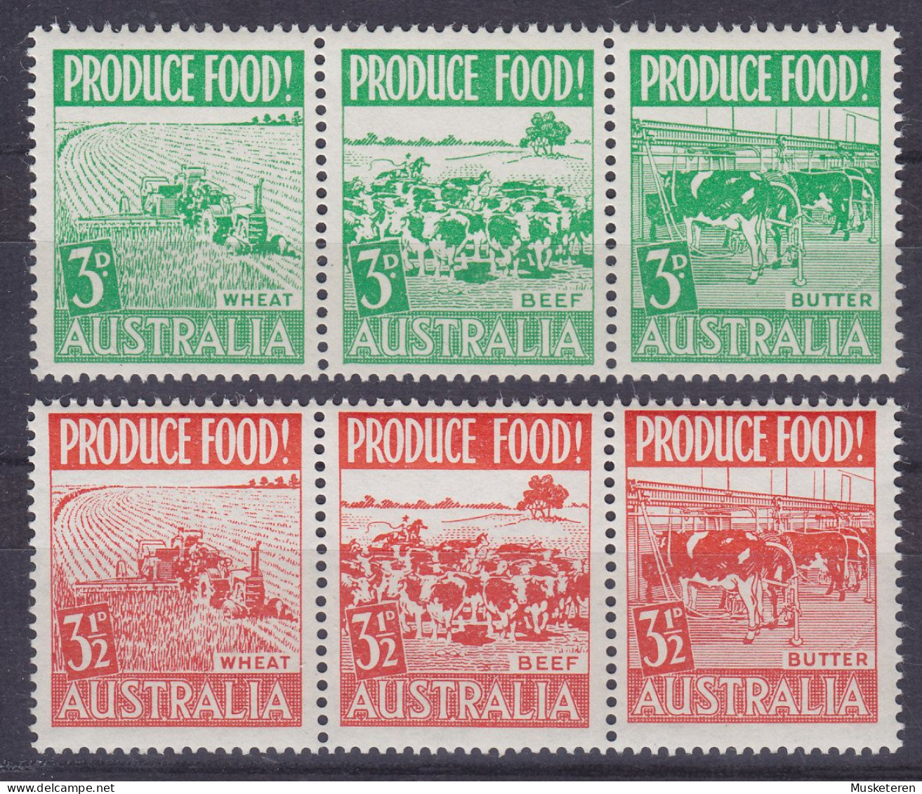 Australia 1953 Mi. 223-25, 226-28 Produkte Des Landes Feed Products 3-Stripes, MNH**/MH*/MNH** - Ungebraucht