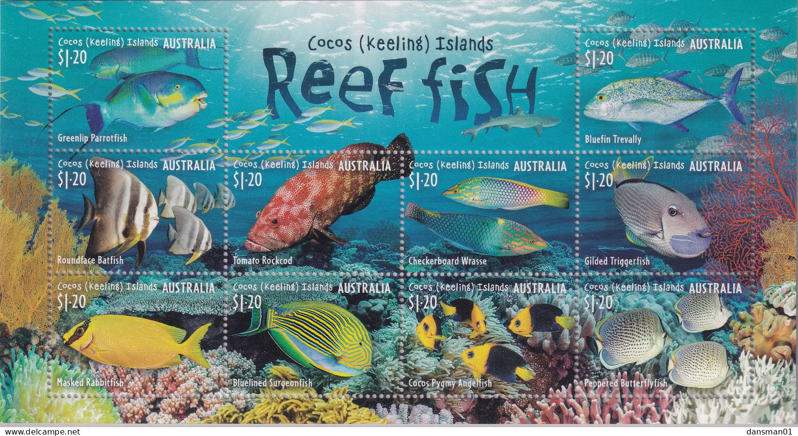 Cocos (Keeling) Islands 2023 Reef Fish M/S Mint Never Hinged - Cocos (Keeling) Islands