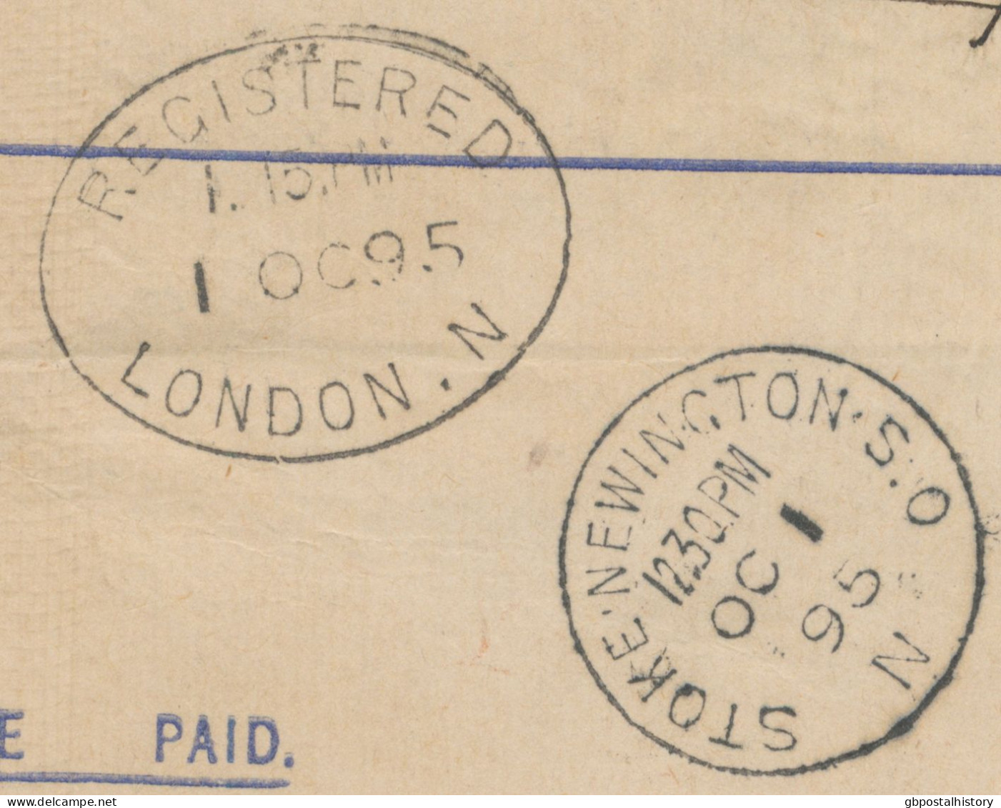 GB 1895 QV 2d Postal Stationery Registered Env Uprated 2 1/2d Jubilee LONDON CDS 23mm "STOKE-NEWINGTON-S.O / N" Also Ova - Covers & Documents