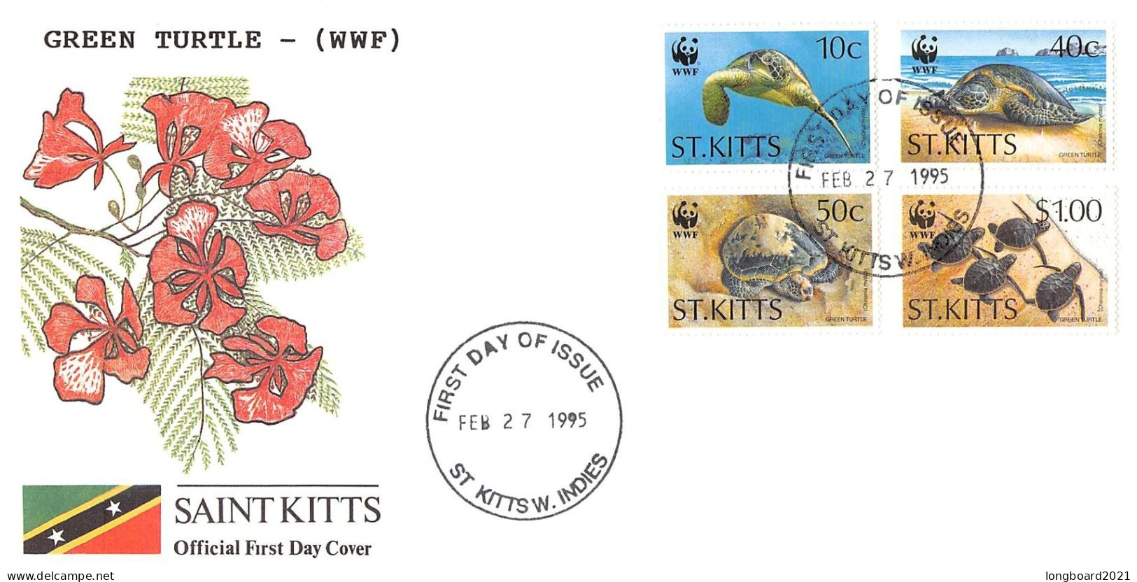 St. KITTS - FDC 1995 WWF - TURTLE / 4116 - St.Kitts Und Nevis ( 1983-...)