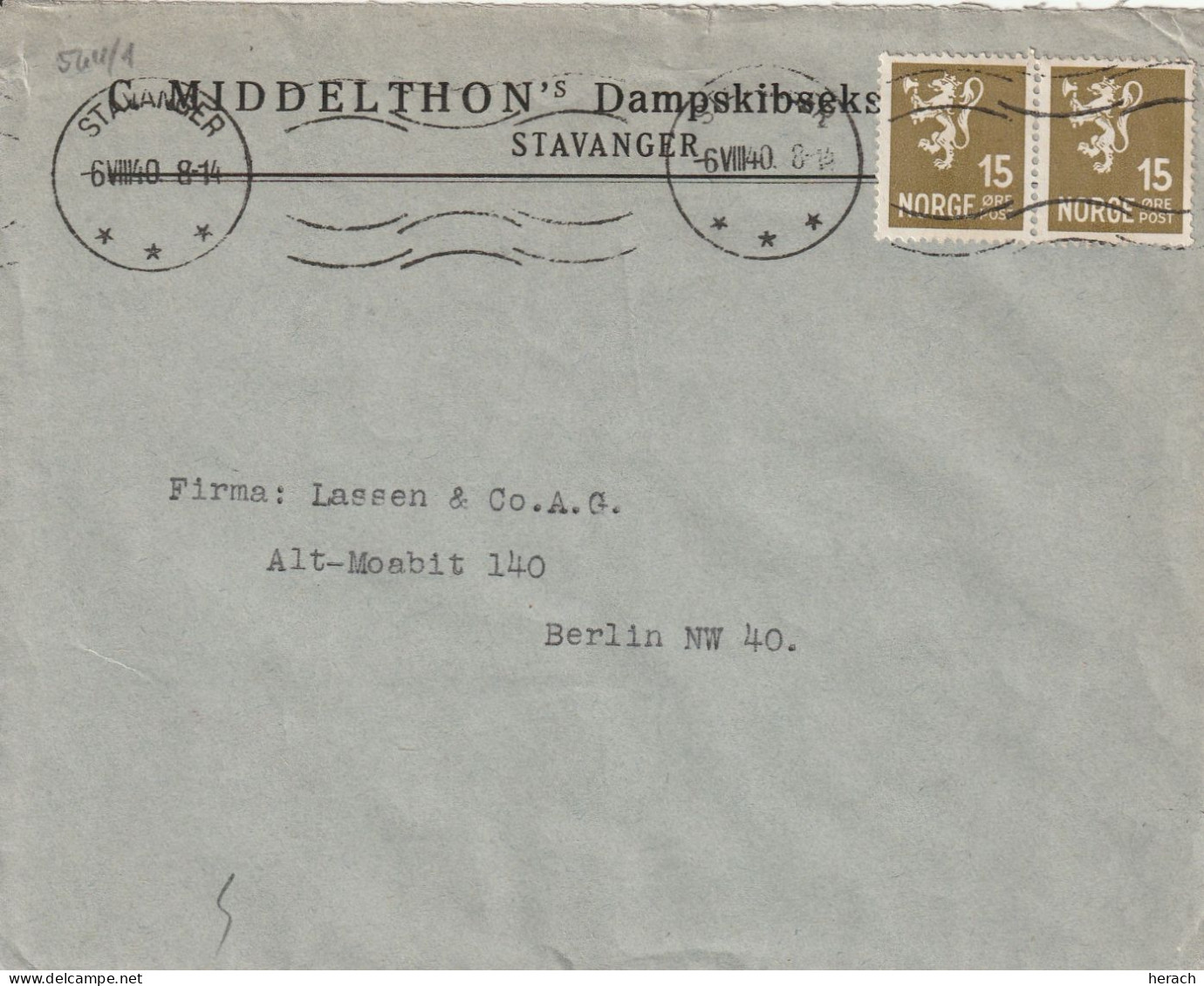 Norvège Lettre Censurée Stavanger Pour L'Allemagne 1940 - Lettres & Documents