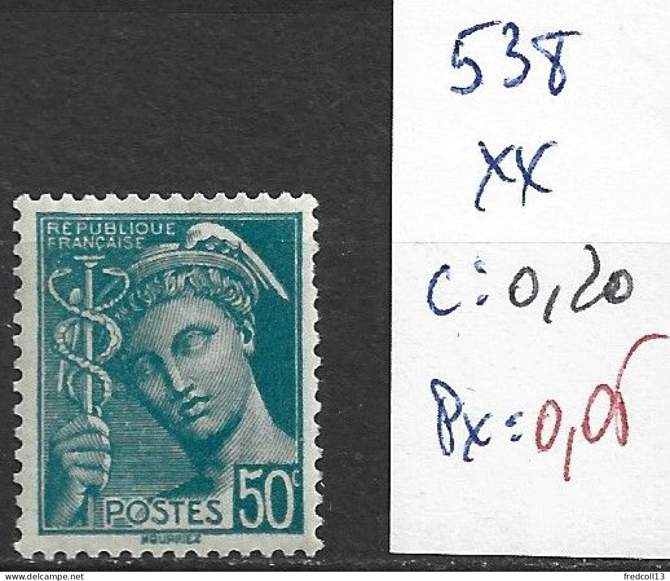 FRANCE 538 ** Côte 0.20 € - 1938-42 Mercurio
