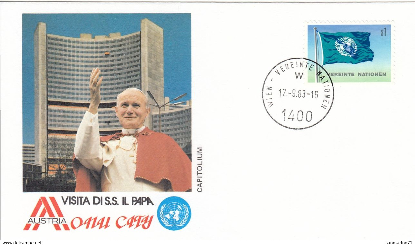 UNITED NATIONS Vienna Cover 3-45,popes Travel 1983 - Briefe U. Dokumente