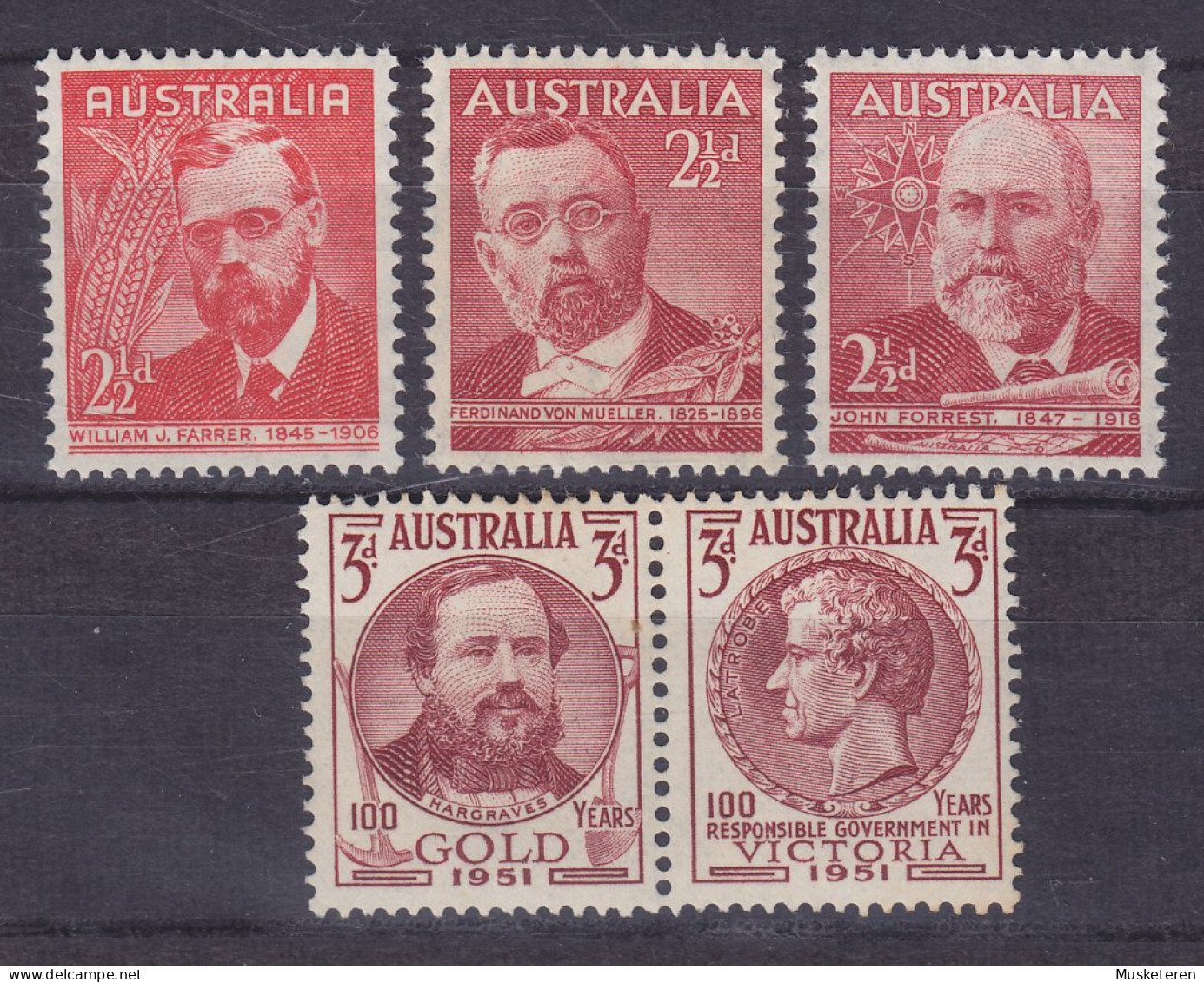 Australia 1948/51 Mi. 191-92, 199, 213-14, Incl. Pair, MH*/MNH* (2 Scans) - Neufs