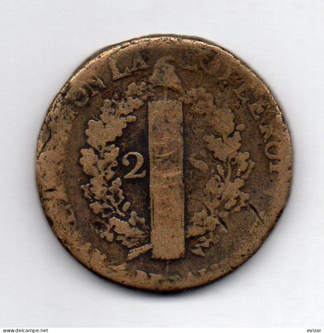 FRANCE, 2 Sols, Bronze, Year 1792-W (L' An 4), KM # C89.10 - 1792-1975 Convención Nacional