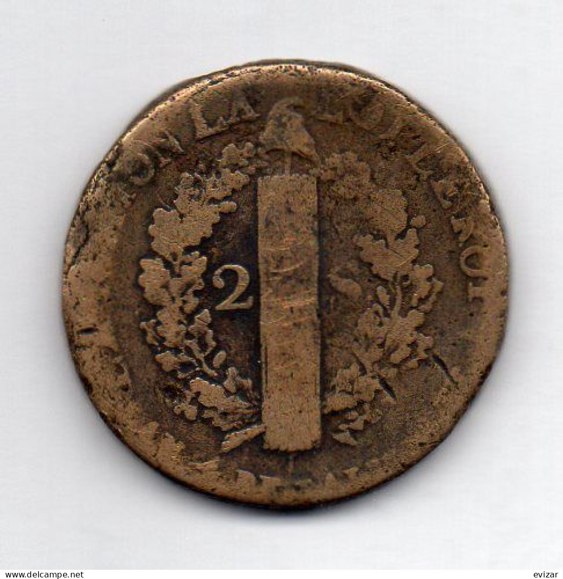 FRANCE, 2 Sols, Bronze, Year 1792-W (L' An 4), KM # C89.10 - 1792-1975 Convention (An II – An IV)