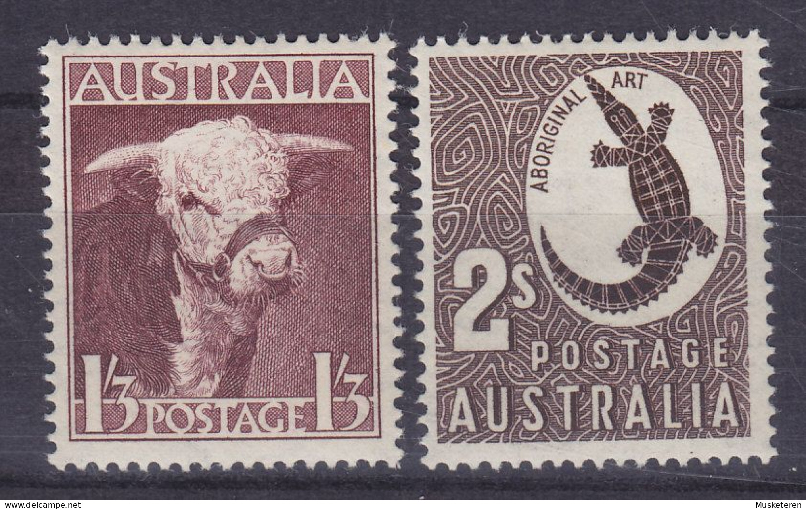 Australia 1948 Mi. 184, 186, Hereford Bull & Crocodile, MH* - Ungebraucht