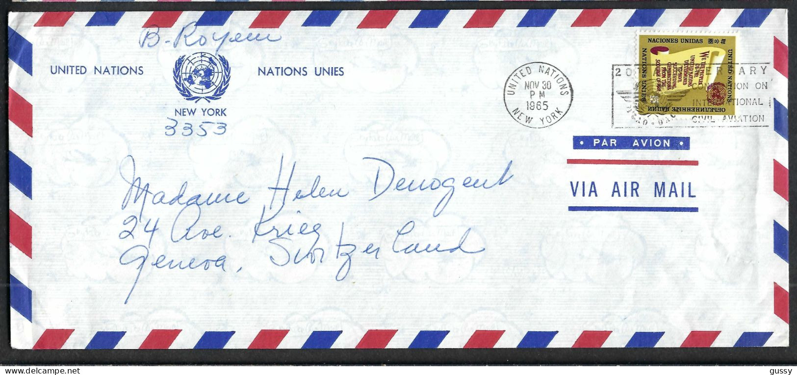 NATIONS UNIES Ca.1965: LSC De New York à Genève (Suisse) - Storia Postale