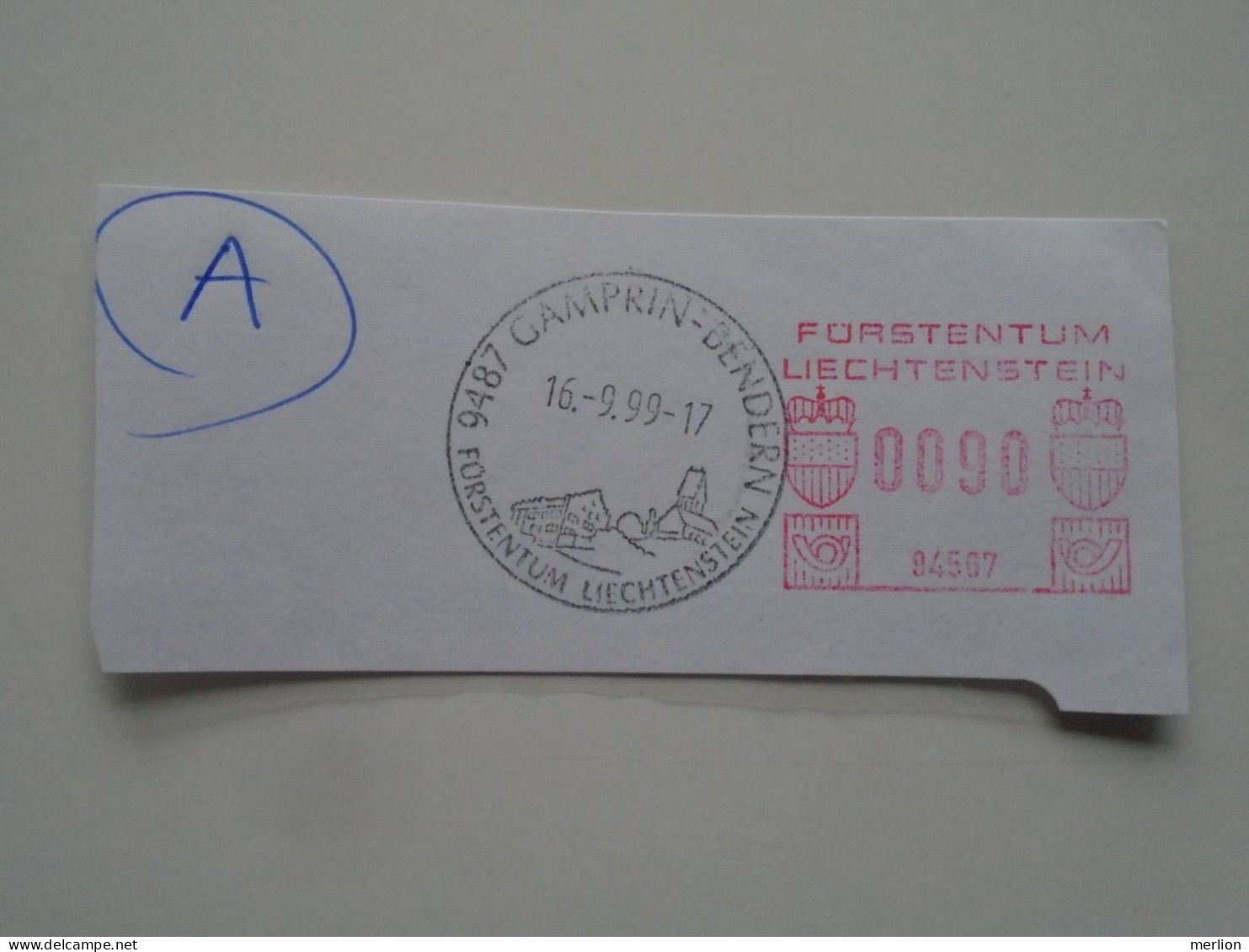 D200439    Red  Meter Stamp Cut- EMA - Freistempel  -1999  Liechtenstein  -9487 Gamprin-Bendern - Franking Machines (EMA)