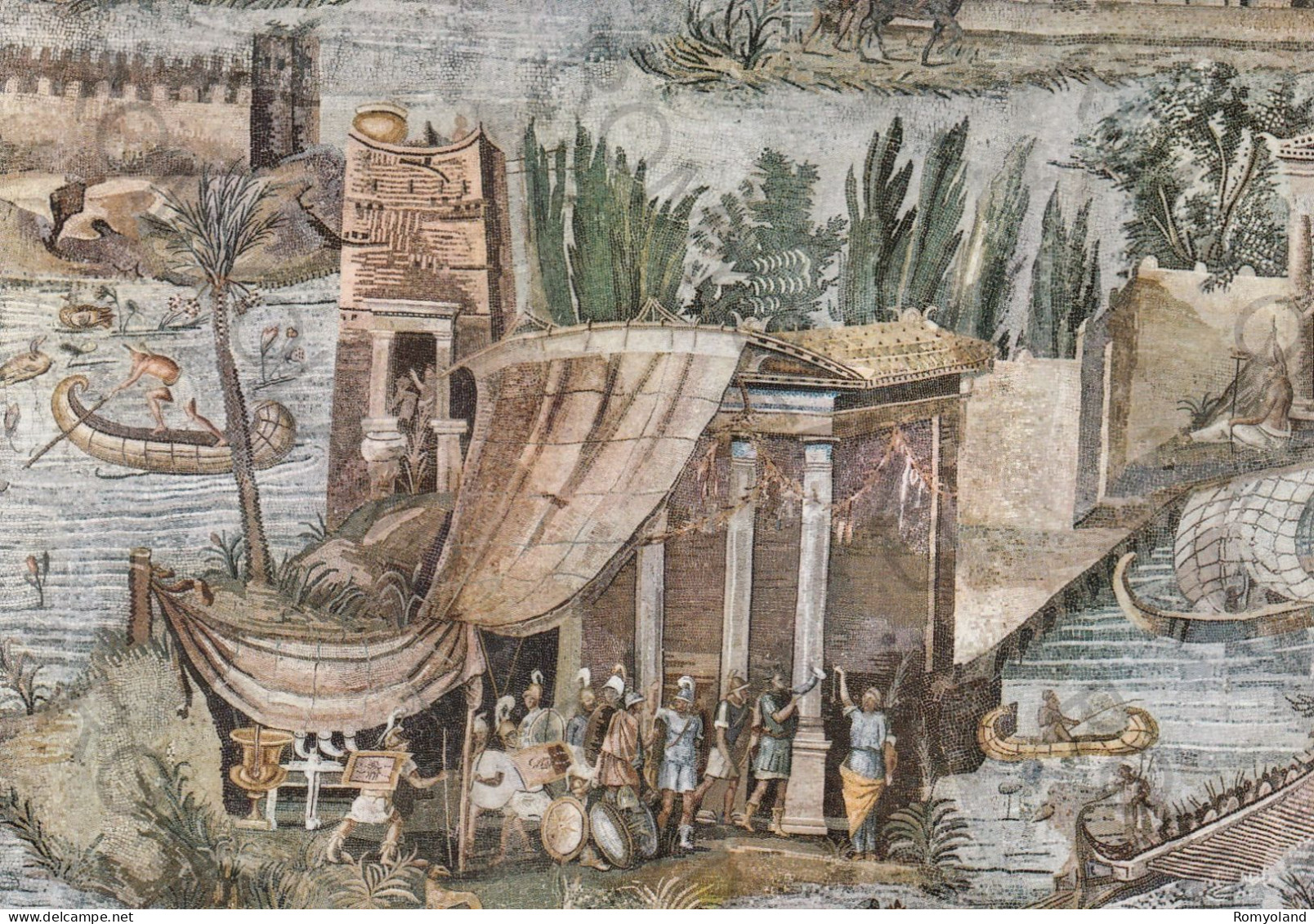 CARTOLINA  PALESTRINA,ROMA,LAZIO-SCENA CON GUERRIERI-MOSAICO DEL NILO (MUSEO NAZIONALE PRENESTINO)-NON VIAGGIATA - Musei