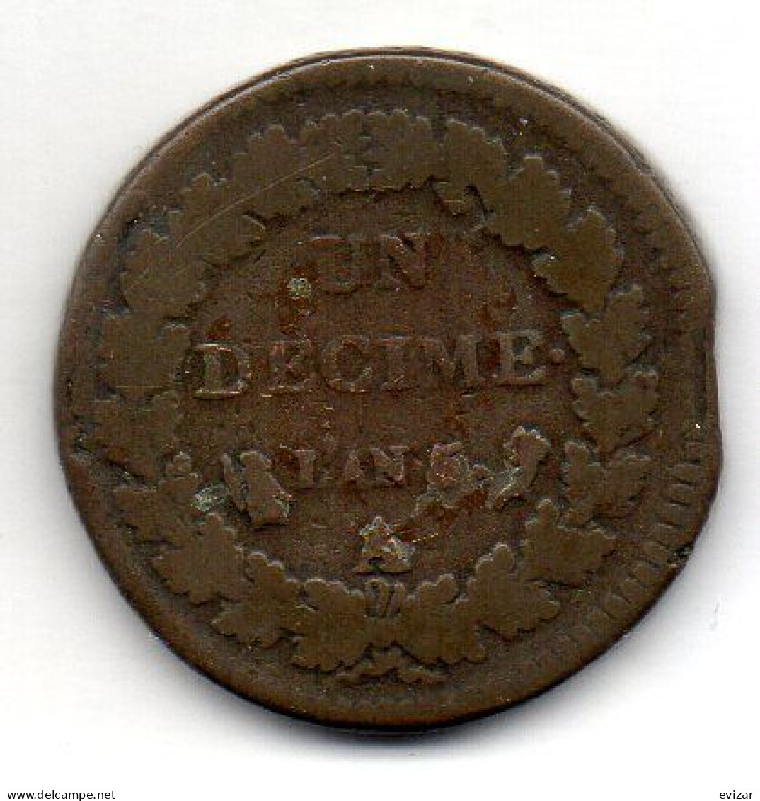 FRANCE, 1 Decime, Copper, Year L' An 5-A, KM # C132.1 - 1792-1804 Prima Repubblica