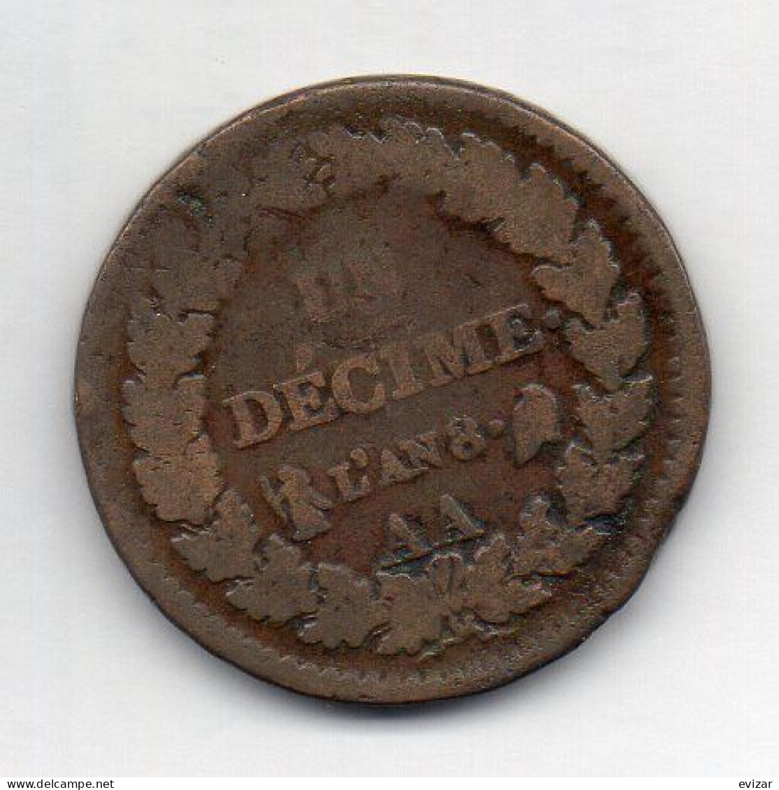 FRANCE, 1 Decime, Copper, Year L' An 8-AA, KM # C137.2 - 1792-1804 Primera República 