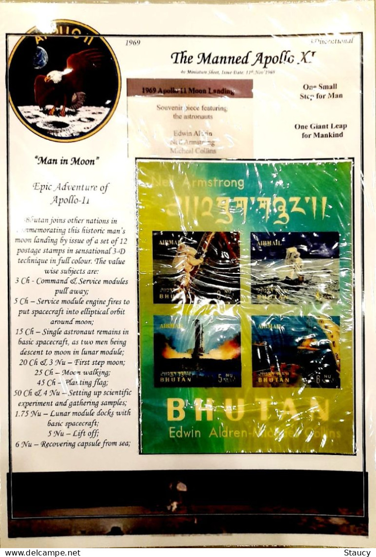BHUTAN 1969 COLLECTION of 3d APOLLO XI Brochure+ Souvenir Sheet+ 6 off FDC's+agency FDC+ 3 agency SS FDC+ 3 Regd Covers