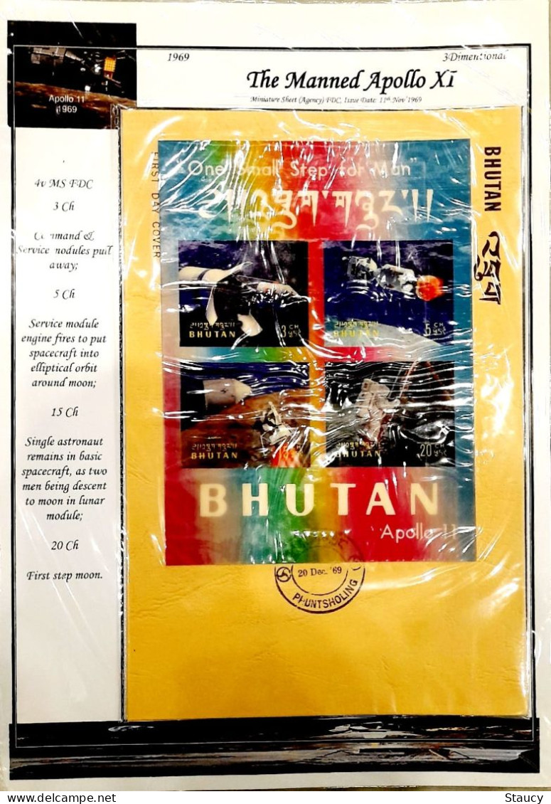 BHUTAN 1969 COLLECTION of 3d APOLLO XI Brochure+ Souvenir Sheet+ 6 off FDC's+agency FDC+ 3 agency SS FDC+ 3 Regd Covers