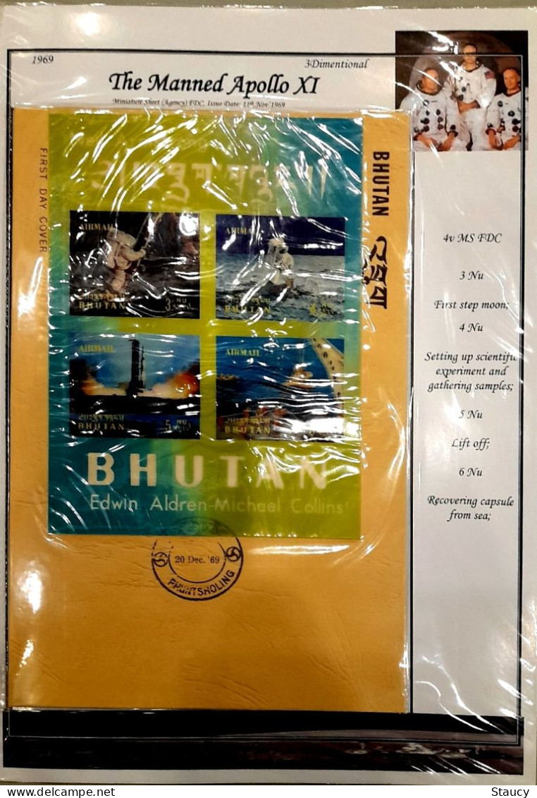 BHUTAN 1969 COLLECTION of 3d APOLLO XI Brochure+ Souvenir Sheet+ 6 off FDC's+agency FDC+ 3 agency SS FDC+ 3 Regd Covers