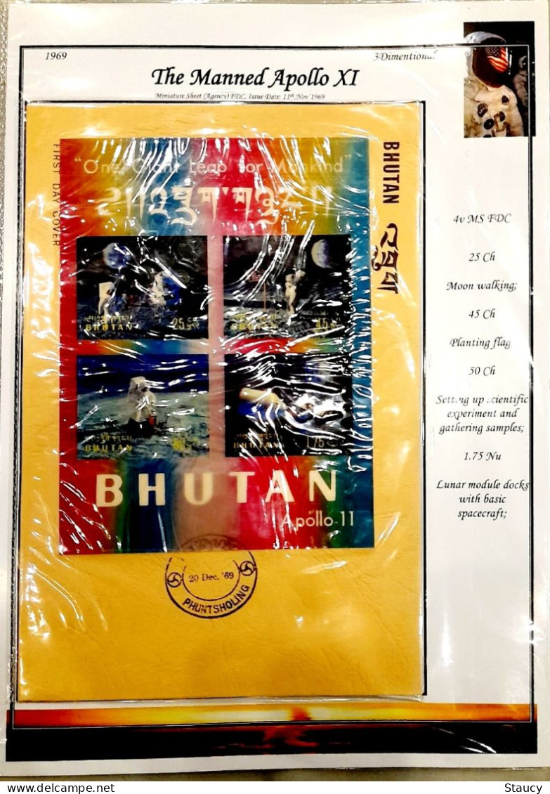 BHUTAN 1969 COLLECTION of 3d APOLLO XI Brochure+ Souvenir Sheet+ 6 off FDC's+agency FDC+ 3 agency SS FDC+ 3 Regd Covers