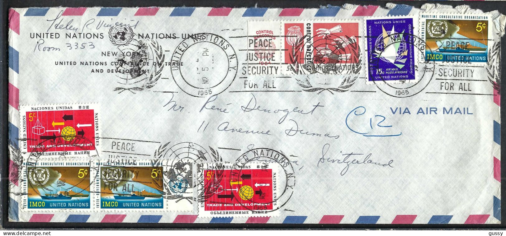 NATIONS UNIES Ca.1965: LSC De New York à Genève (Suisse) - Lettres & Documents