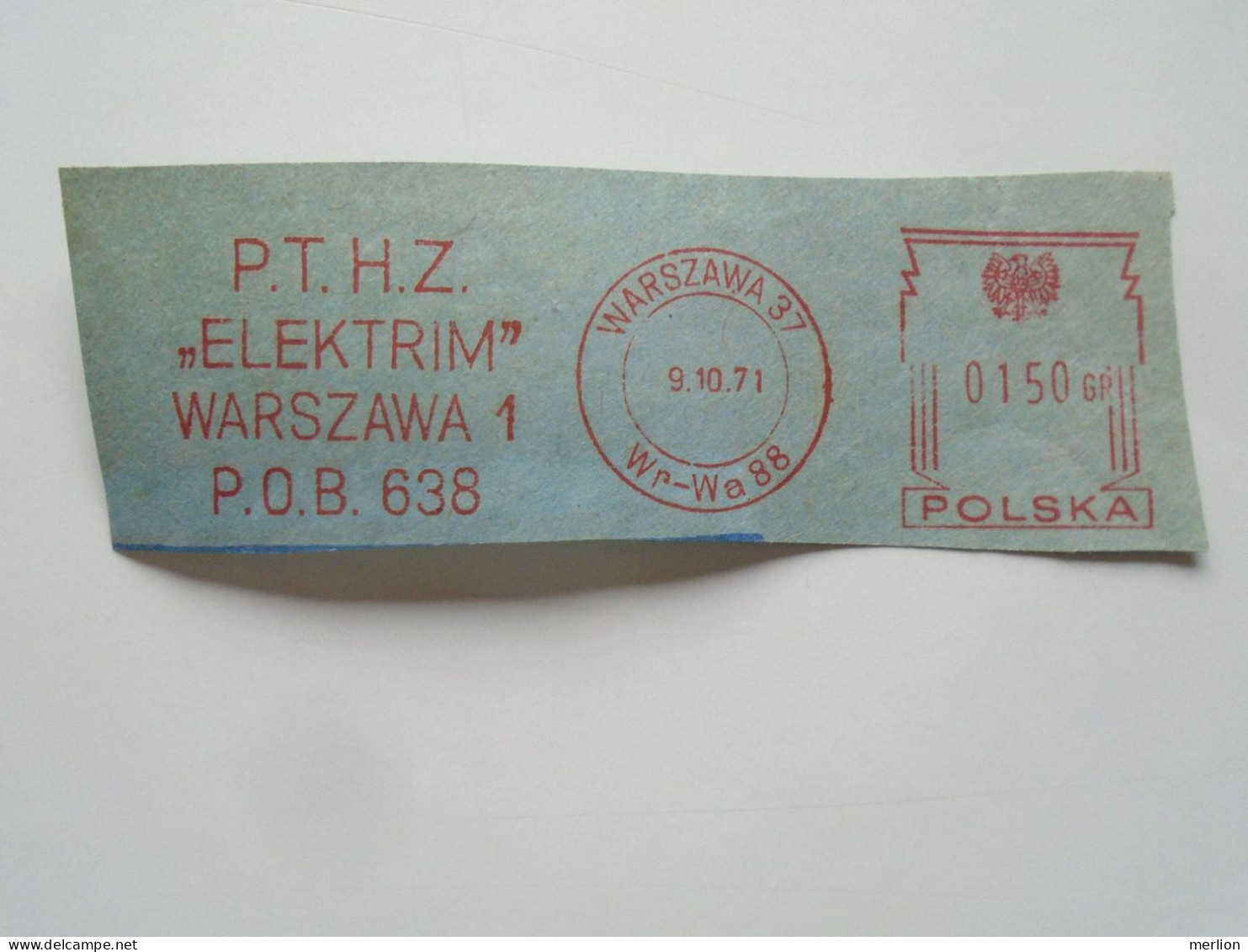 D200444  Red Meter Cut - EMA - Freistempel    Poland Polska  1971  P.T.H.Z. Elektrim  Warszawa  -Electro - Maschinenstempel (EMA)