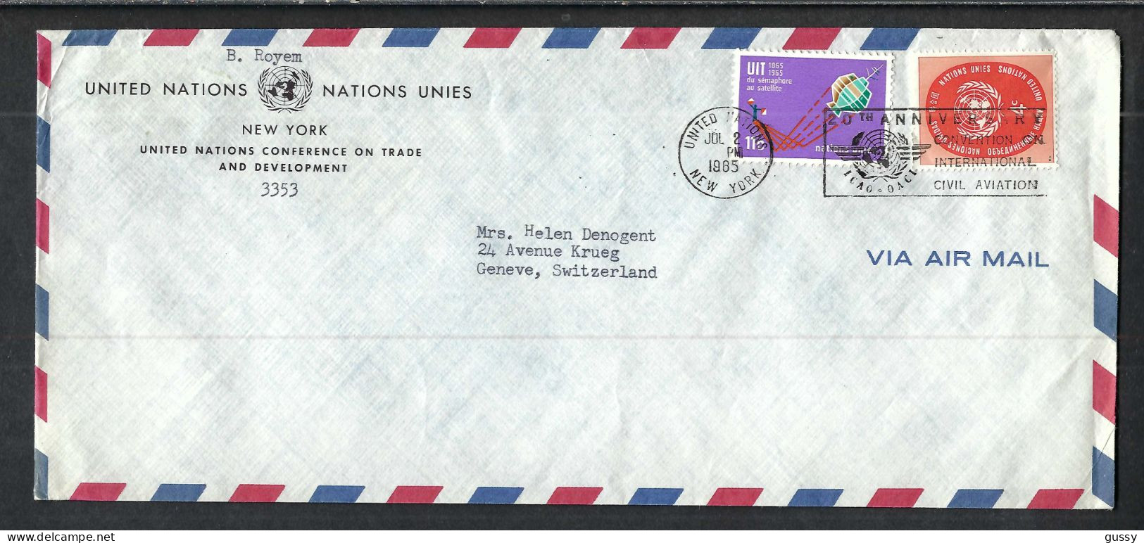 NATIONS UNIES Ca.1965: LSC De New York à Genève (Suisse) - Cartas & Documentos