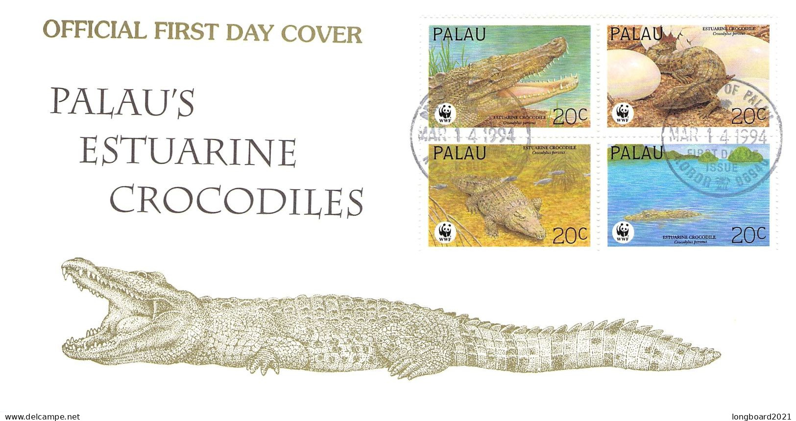 PALAU - FDC 1994 WWF - CROCODILE / 4123 - Palau