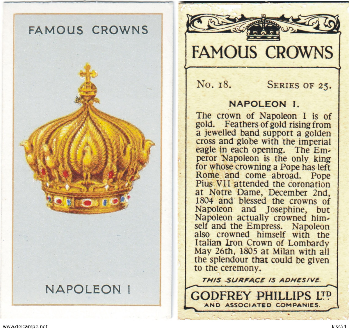 CR 0 - 18b Famous Crown, FRANCE, Emperor NAPOLEON I - Godfrey Phillips -1938 - Phillips / BDV