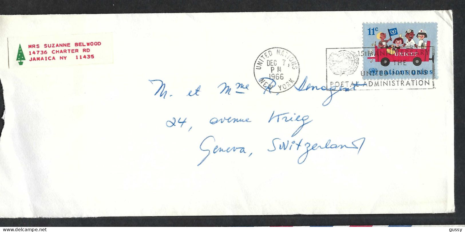 NATIONS UNIES Ca.1966: LSC De New York à Genève (Suisse) - Storia Postale