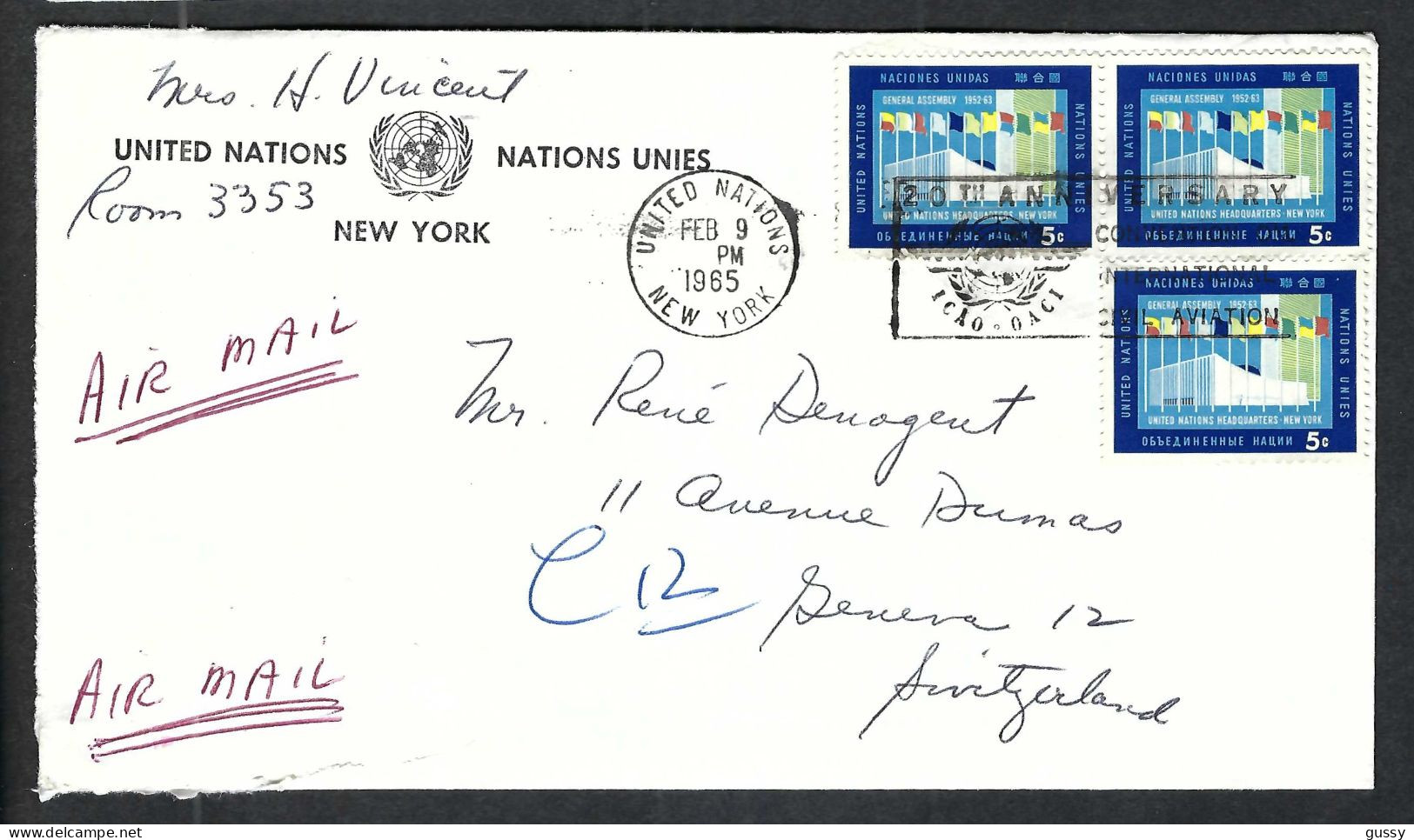 NATIONS UNIES Ca.1965: LSC De New York à Genève (Suisse) - Briefe U. Dokumente